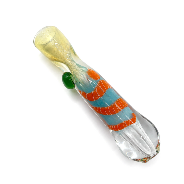 Coral Aqua Handcraft Glass Chillum Pipe Blue Orange Wrapped 3~3.5 inch