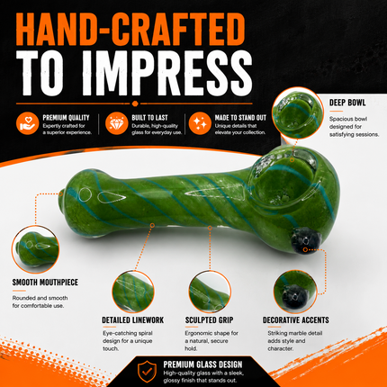 Emerald Green Spiral Glass Spoon Pipe with Black Accent – 4.5 Inch Hand Pipe