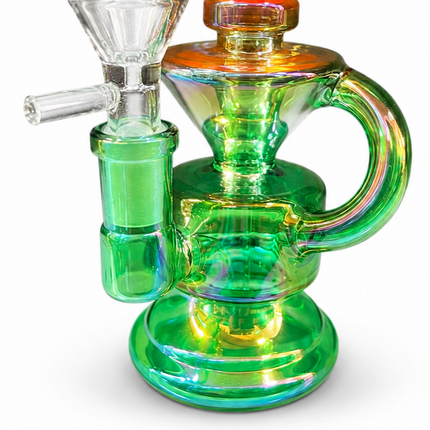 Mini Green Orange Chrome Recycler Glass Bong with Bowl & Loop Handle - 6 inch