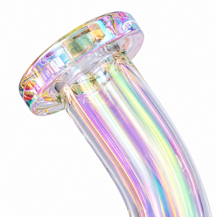 Prism Iridescent Chrome Slotted Perc Glass Water Pipe Curved Neck 7.5 inch