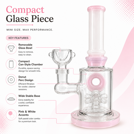 Milky Pink Bottle Glass Bong with Donut Percolator & Bowl - 7.5 inch