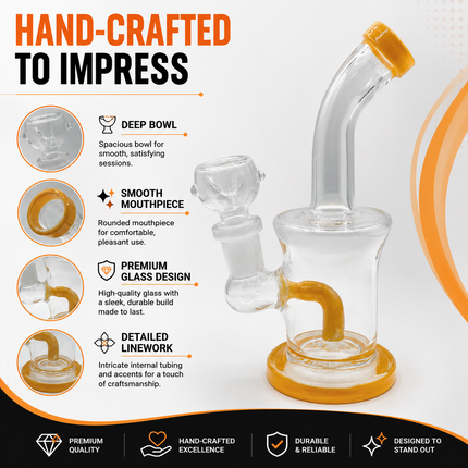 Yellow Accent Clear Mini Glass Water Pipe – 6–6.5 Inch Compact Bong with Bowl