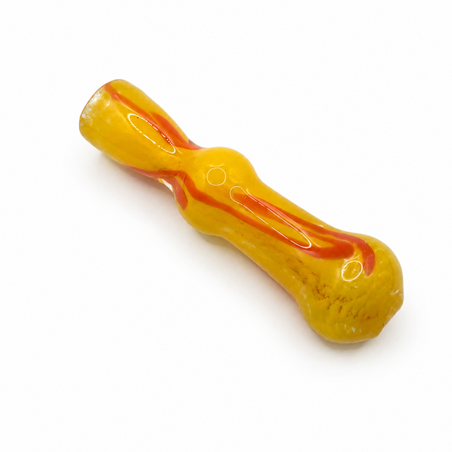 Sunburst Flame Handcraft Glass Chillum Pipe Yellow Orange 3~3.5 inch