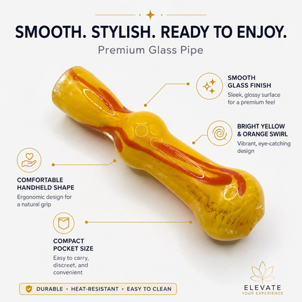 Sunburst Flame Handcraft Glass Chillum Pipe Yellow Orange 3~3.5 inch