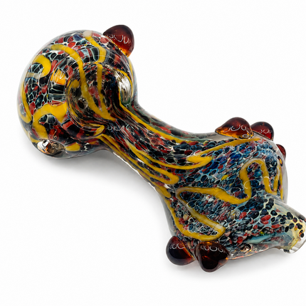 Multicolor Twisted Body Dragon Glass Spoon Pipe Burgundy Horn Accents 5 Inch