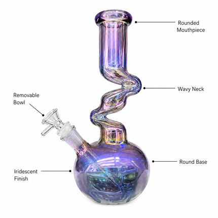 Magic Wish Chrome Purple Spiral Glass Bong Ice Catcher 14mm Bowl - 10 Inch