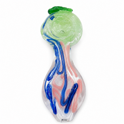 Emerald Wave Blue Pink Swirl Thick Glass Spoon Hand Pipe - 4.5 Inch