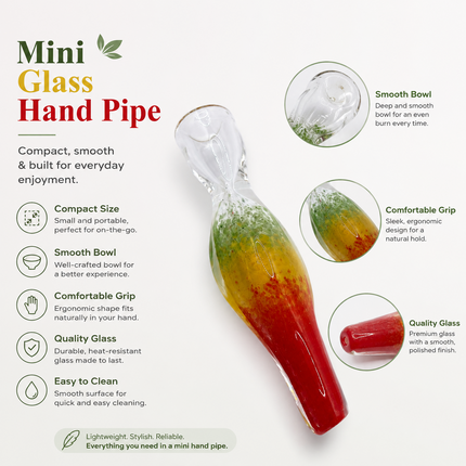 Rasta Sunset Handcraft Glass Chillum Pipe Green Yellow Red 3~3.5 inch