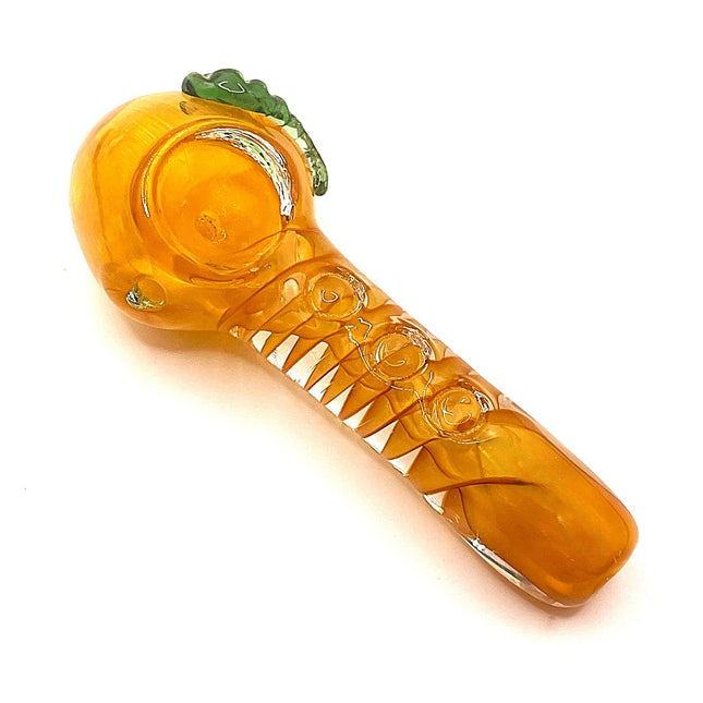 Pumpkin Glass Spoon Pipe with Green Leaf Detail – 4 Inch Hand Pipe Deep Bowl