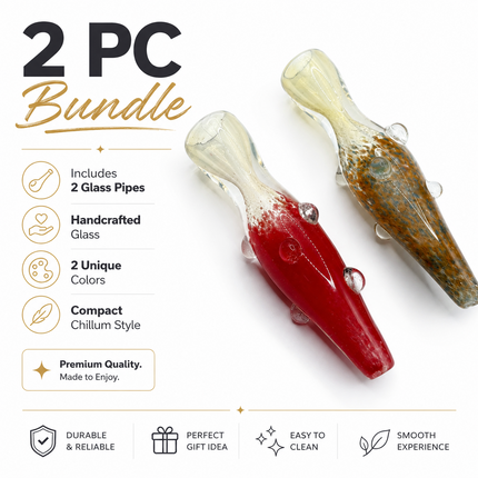 [2PC Bundle] Crimson Sandstone Handcraft Glass Chillum Pipes Amber Speckled 3"