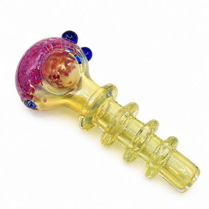 Ghost Red Crackle Glass Spoon Pipe with Spiral Ring Handle - 4-4.5 inch