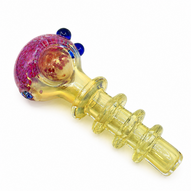 Ghost Red Crackle Glass Spoon Pipe with Spiral Ring Handle - 4-4.5 inch