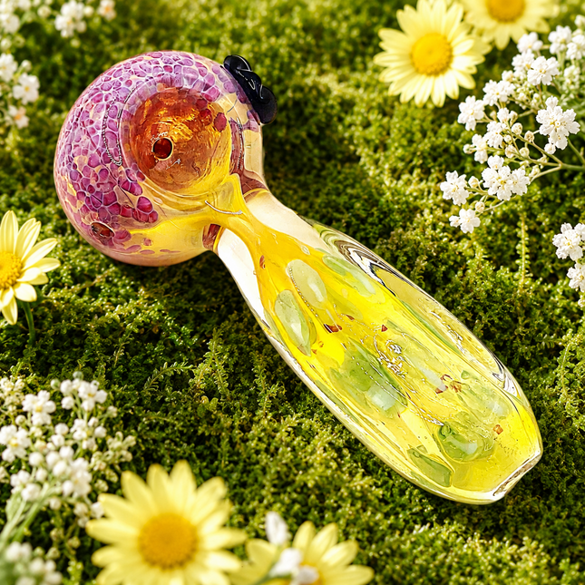 Cherry Crackle Glass Spoon Pipe with Honey Handle – 4 Inch Hand Pipe Deep Bowl