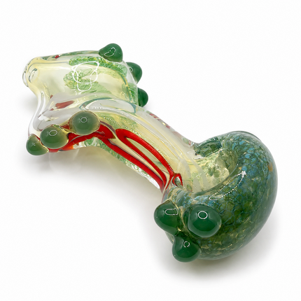 Meadow Rasta Glass Spoon Pipe with Green Marbles – 4 Inch Hand Pipe