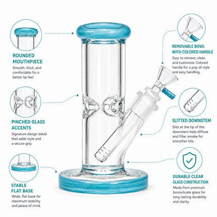 Light Blue Accent Straight Tube Glass Water Pipe Ice Catcher Downstem 10 inch