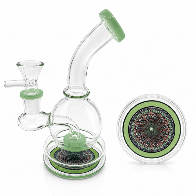 Sage Mandala Mint Sphere Glass Bong Disc Percolator 14mm Bowl 7 Inch