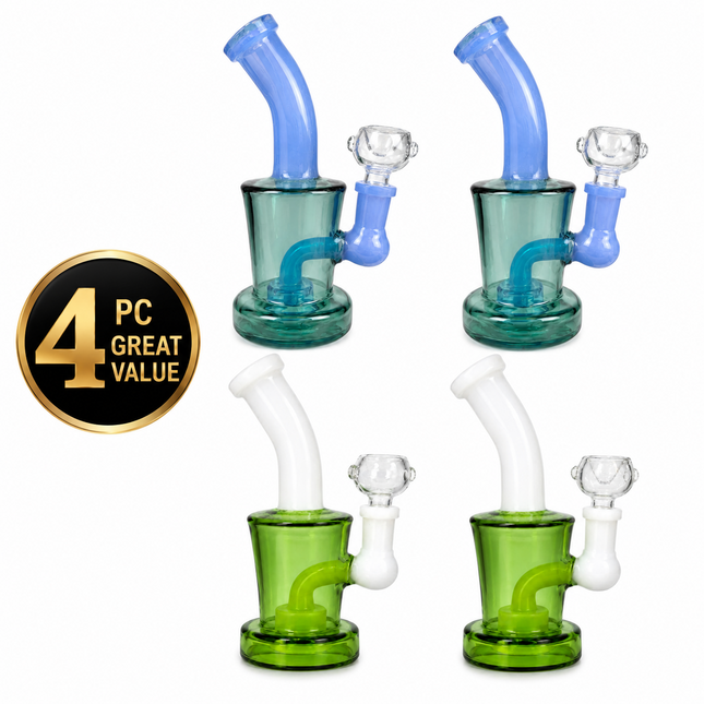[4PC Bundle] Teal + Green White Drum Body Disc Perc Water Pipe 14mm 6 inch