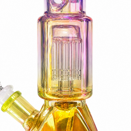 Stratos Chrome Purple Yellow Orange Geometric Glass Bong Ice Catcher 12 Inch