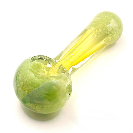 Lime Green Crackle Glass Spoon Pipe with Yellow Handle – 4 Inch Hand Pipe