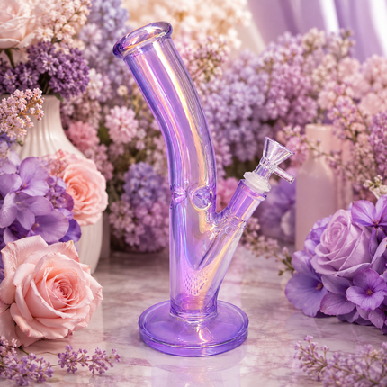 Purple Mirror Chrome Bent Neck Glass Water Pipe Removable Bowl 10 inch