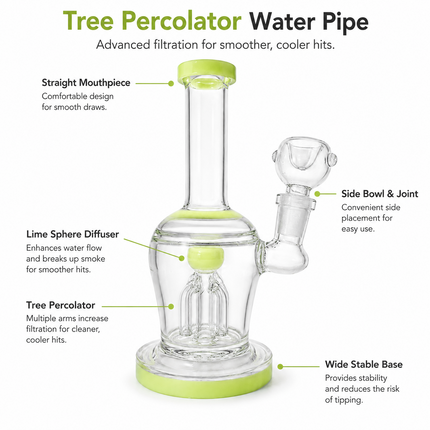 Mint Green Glass Water Pipe Clear Octopus Percolator Tree Perc 7.5 inch