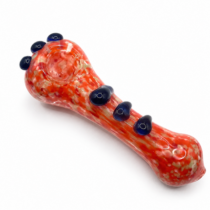 Orange Red Frit Handcraft Glass Spoon Pipe Blue Marble Accents 4.5 inch