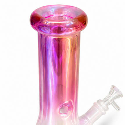 Pink White Chrome Hexagon Glass Water Pipe Ice Catcher 14mm Bowl 10.5 inch