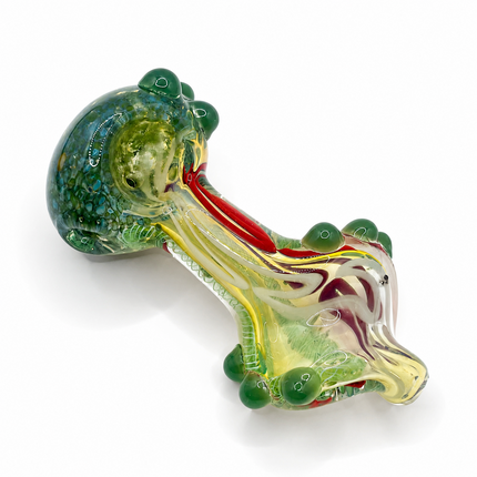 Meadow Rasta Glass Spoon Pipe with Green Marbles – 4 Inch Hand Pipe