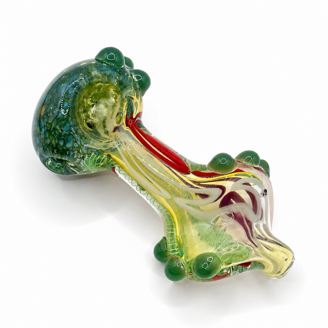 Meadow Rasta Glass Spoon Pipe with Green Marbles – 4 Inch Hand Pipe