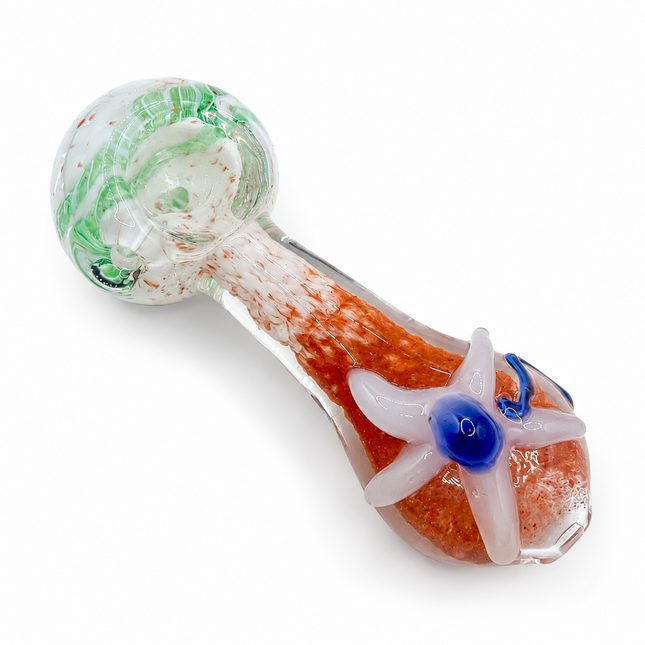 Coral Garden Glass Spoon Pipe 4 Inch White Flower Blue Center Hand Pipe
