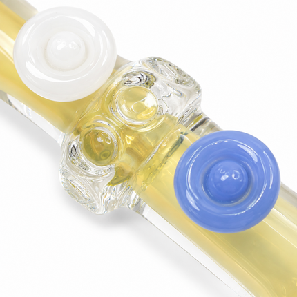 Red Blossom Fumed Glass Spoon Pipe Blue White Dot Accents 5 Inch