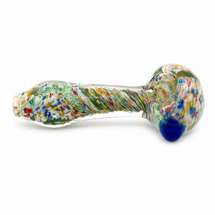 Clear White Multicolor Confetti Twist Glass Spoon Pipe Hand Pipe - 4.5 inch