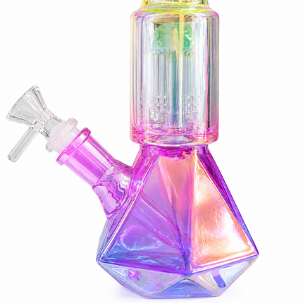Stratos Chrome Lime Green Pink Purple Geometric Glass Bong Ice Catcher 12 Inch