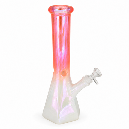 Coral Pink Chrome Hexagon Glass Water Pipe Ice Catcher 14mm Bowl 10.5 inch
