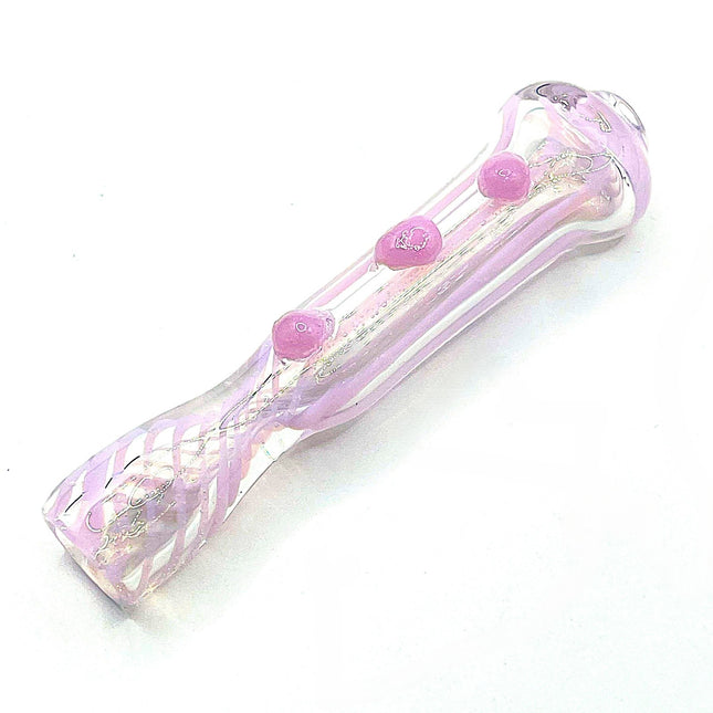 Soft Pink Glass Chillum Pipe with Dot Grip – 3 Inch One Hitter Straight Pipe