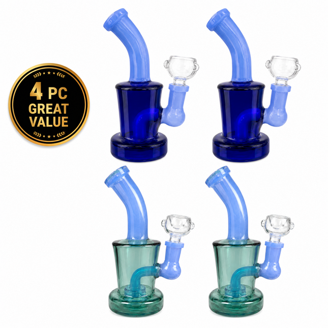 [4PC Bundle] Blue + Teal Drum Body Disc Perc Water Pipe 14mm 6 inch