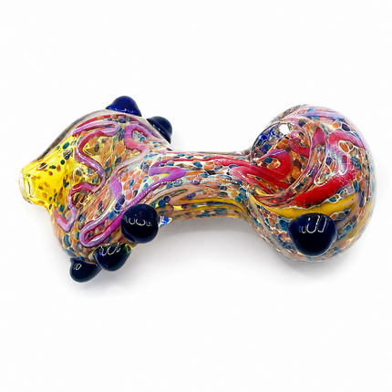 Sunset Reef Confetti Glass Spoon Pipe with Blue Marble Grips – 4.5–5 Inch