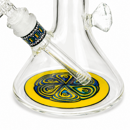 Solar Temple Aztec Mandala Glass Bong Yellow Clear 10 Inch
