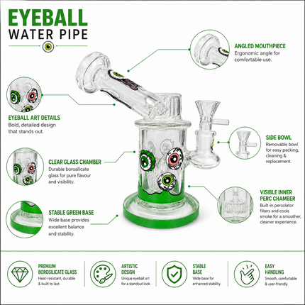 Green Microscope Eyeball Glass Water Pipe 14mm Bowl 6.5 inch
