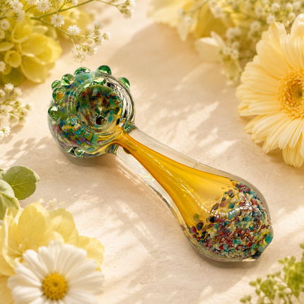 Teal Picasso Glass Spoon Pipe Multicolor Confetti Accents - 4.5 inch