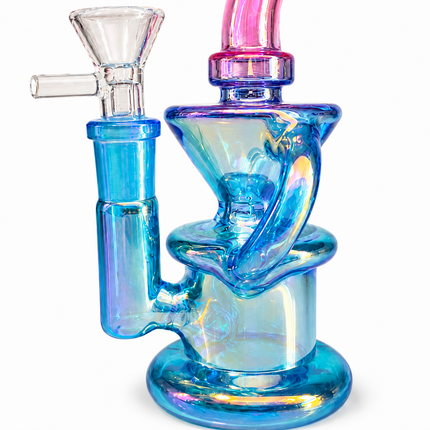 Blue Pink Iridescent Compact Glass Water Pipe 14mm 6~6.5 inch