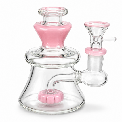 Pink Accent Disc Percolator Glass Water Pipe 14mm Bowl 7 inch