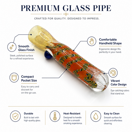Amber Mosaic Handcraft Glass Chillum Pipe Clear Orange Blue 3~3.5 inch