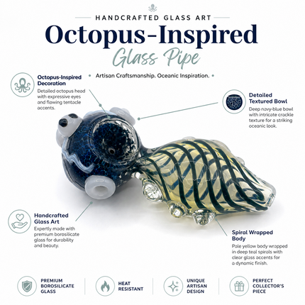 Octopus Invasion Midnight Ocean Coil High Quality Glass Hand Pipe 4.5 Inch