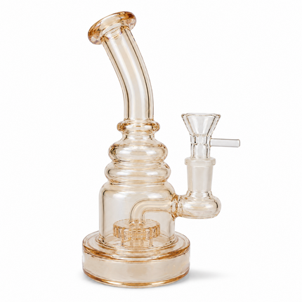 Gold Mirror Chrome Bent Neck Glass Water Pipe Internal Percolator 8 inch