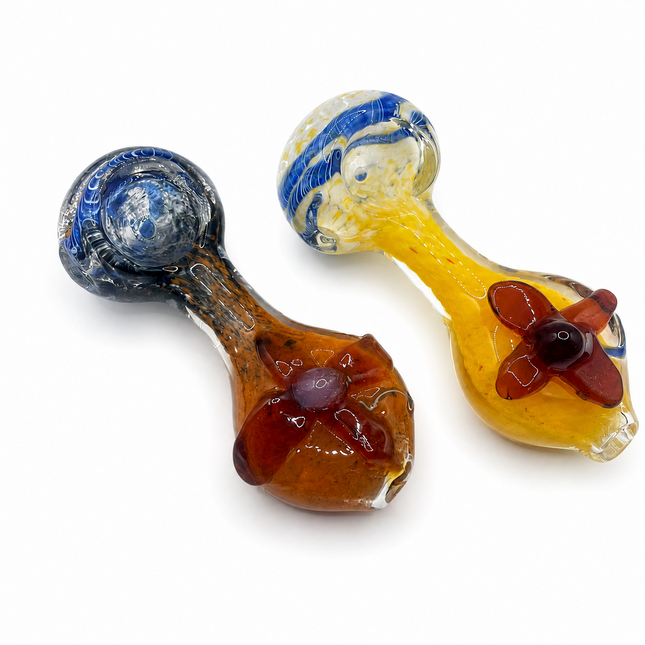 [2PC Bundle] Sunset Bloom Flower Accent Glass Hand Pipes Assorted Colors 4 Inch