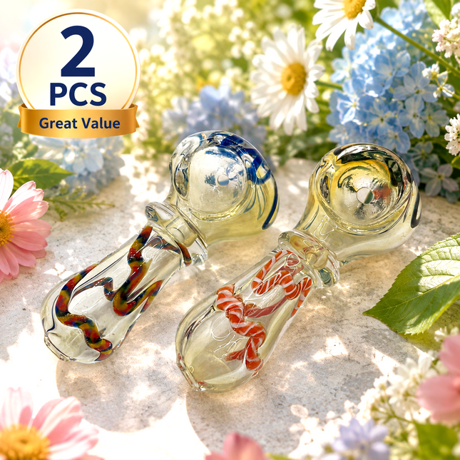 [2PC Bundle] Rainbow Amber Twist Handcraft Glass Pipes 3 inch