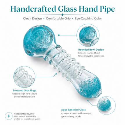 Aqua Frost Handcraft Glass Spoon Pipe Clear Ribbed Light Blue 4.5 inch