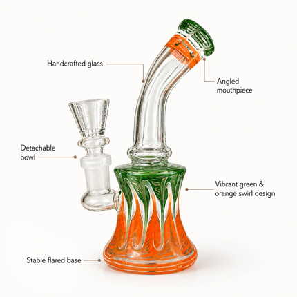 Mini Orange Green White Wig Wag Glass Bong with Bowl - Approx. 7 inch