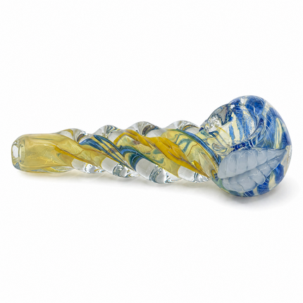 Blue Gold Twist Glass Spoon Pipe – 4 Inch Clear Hand Pipe Yellow Blue Swirl